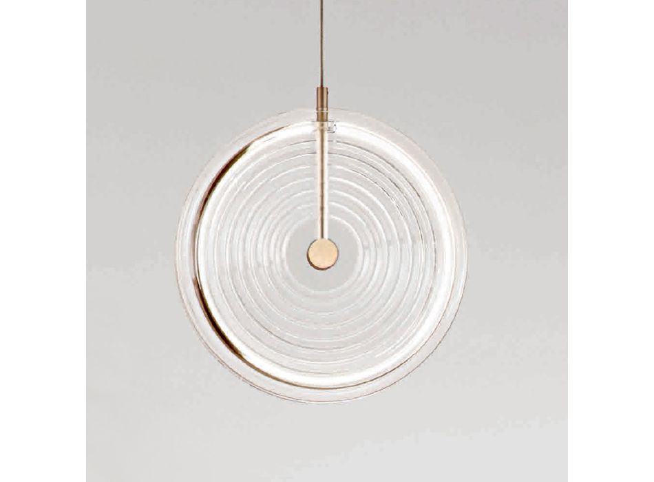 Hänglampa i metall och glas dekorerad med koncentriska linjer - Hackberry Viadurini