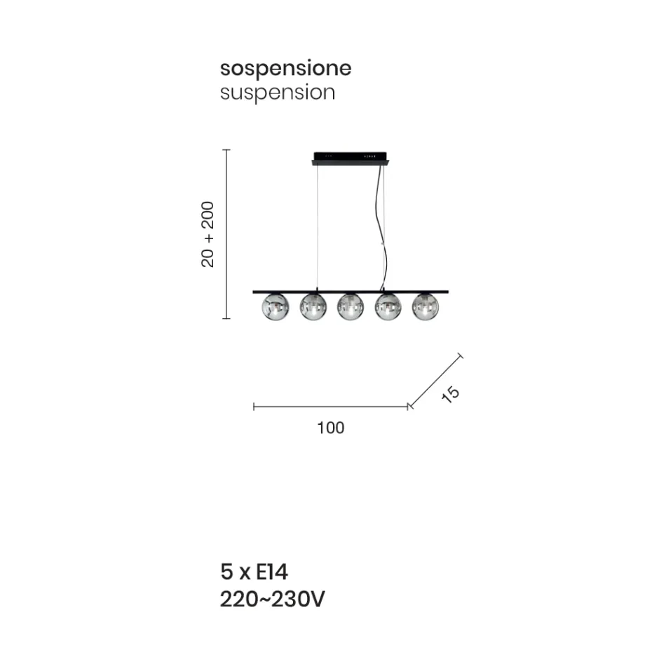 Hänglampa i guldmålad metall och blåst glas - Birga Viadurini