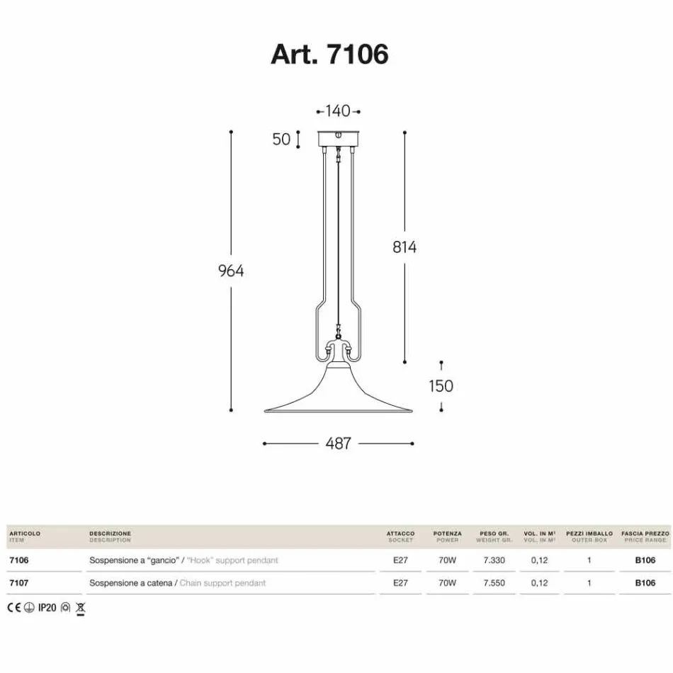 Lampa Brass Mill fjädring och koppar med krok Viadurini