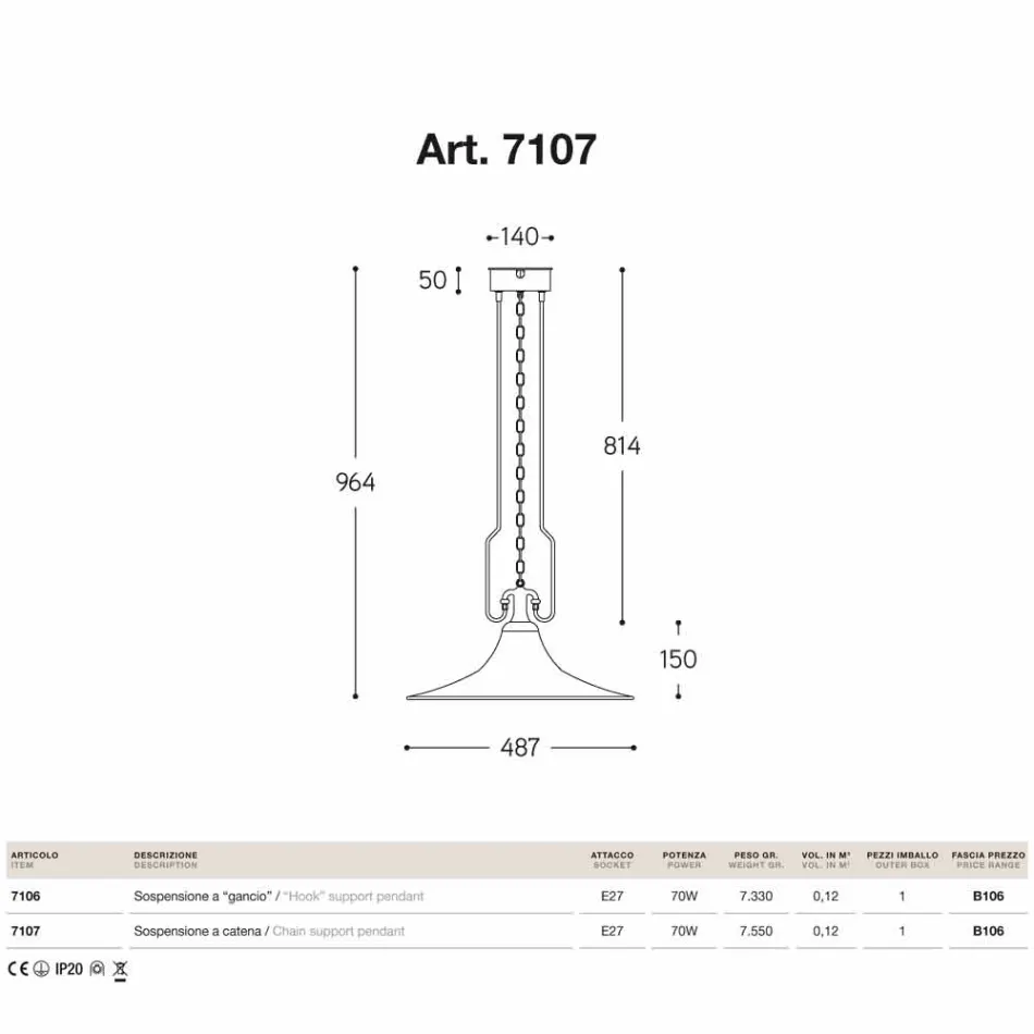 Lampa Brass Mill fjädring och koppar med krok Viadurini