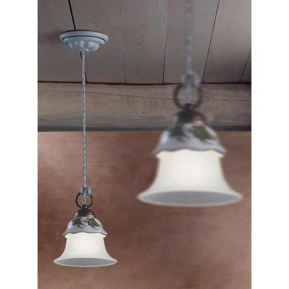 Hänglampa i glas, järn och handmålad keramik - Ferrara Viadurini