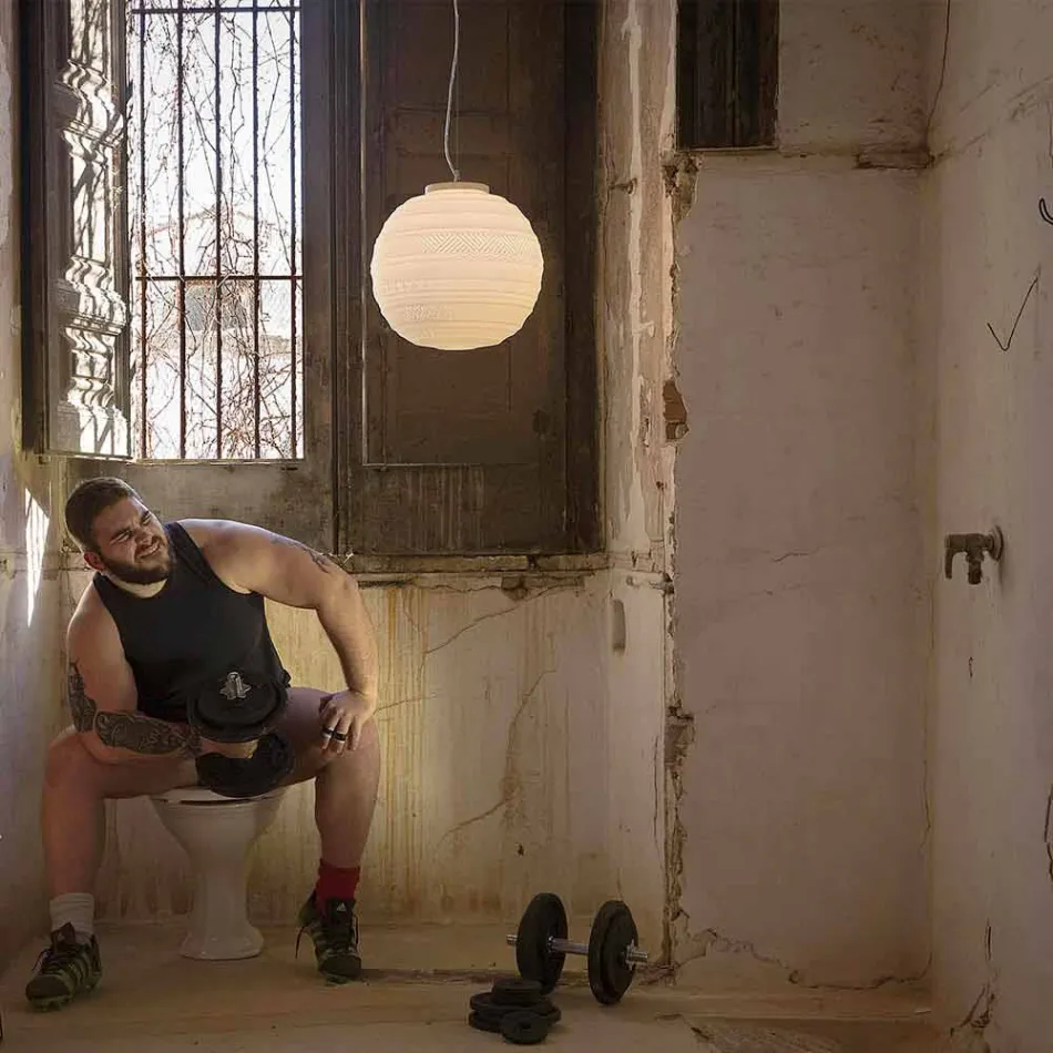 Upphängningslampa i vitt satenglas i 2 designstorlekar - Morse Viadurini