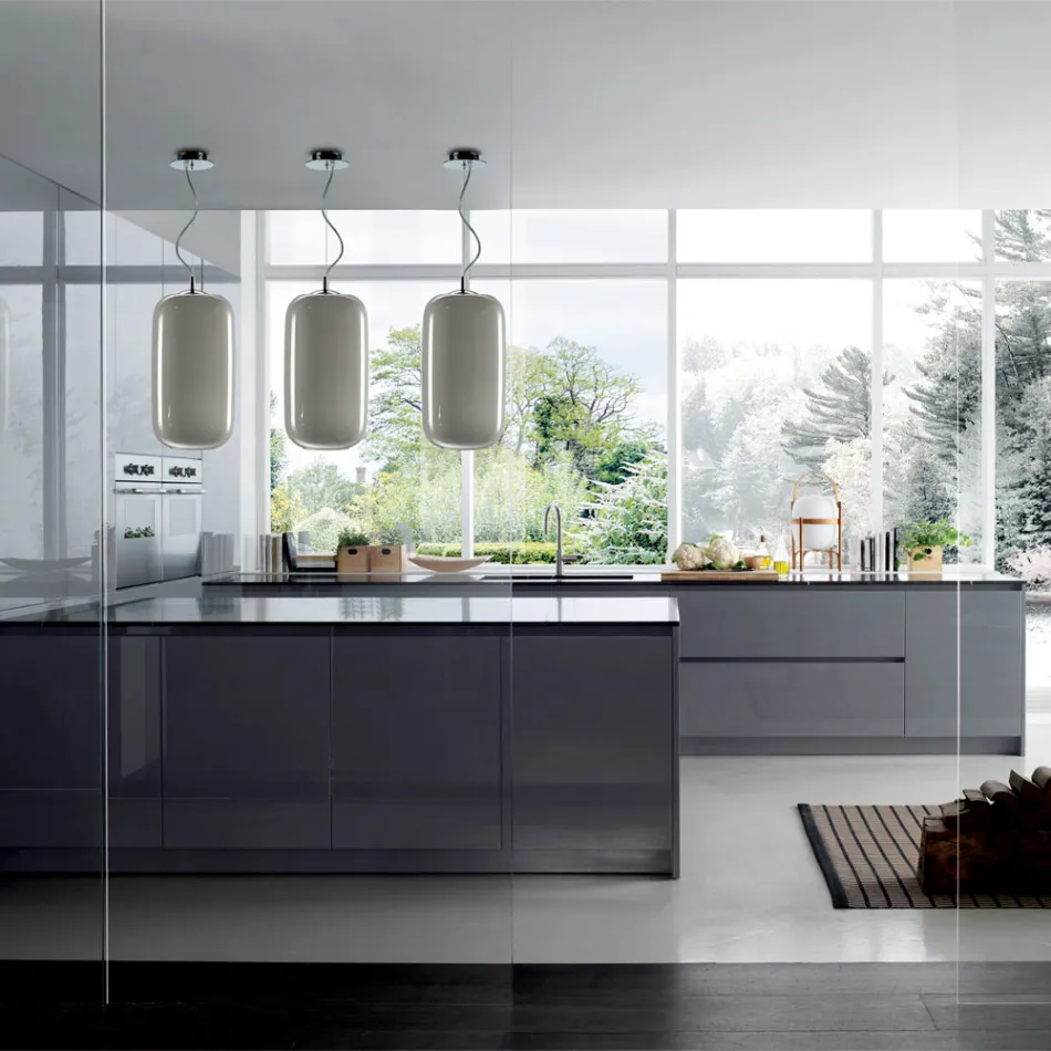 Handblåst glasupphängningslampa tillverkad i Venedig - bambu Viadurini