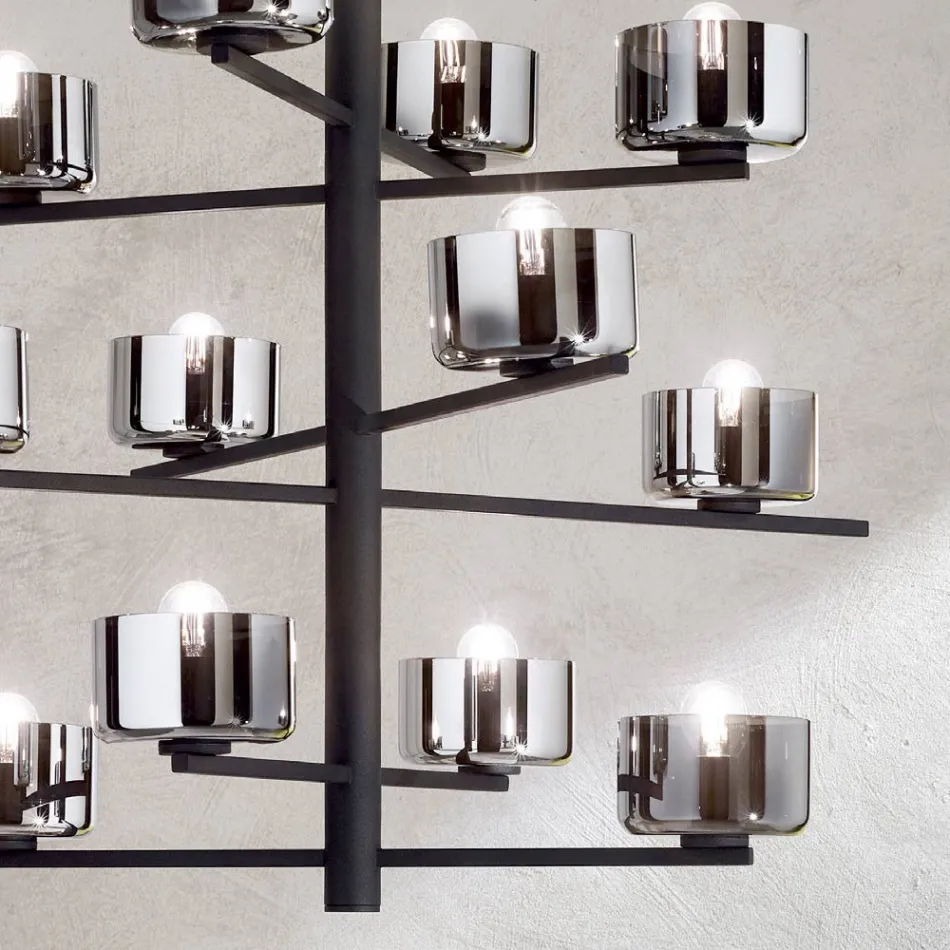 Hänglampa i blåst glas med metallstruktur - Änglalik Viadurini