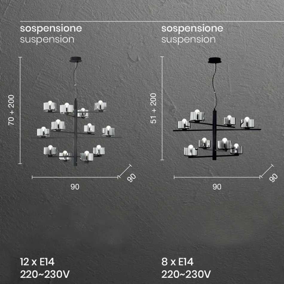 Hänglampa i blåst glas med metallstruktur - Änglalik Viadurini