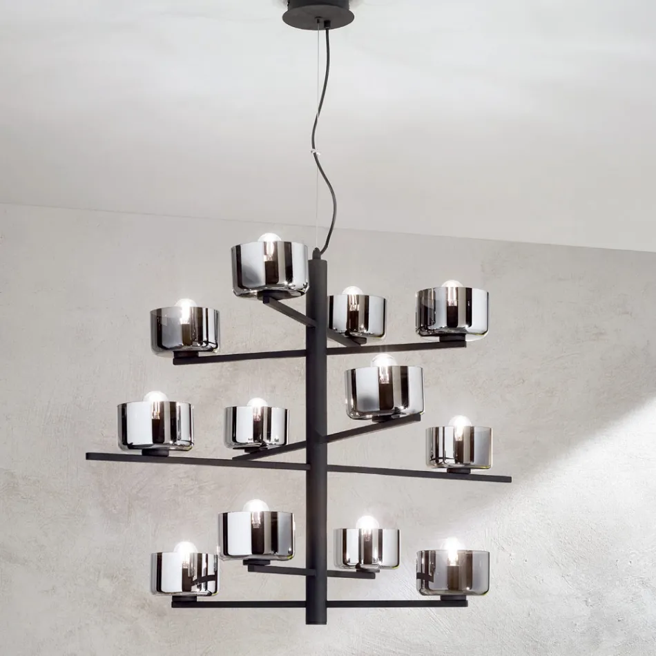 Hänglampa i blåst glas med metallstruktur - Änglalik Viadurini