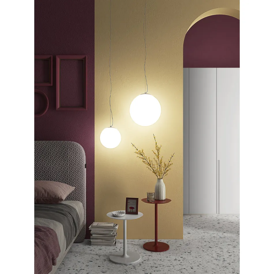 Handblåst vit venetiansk glasupphängningslampa - Moon Viadurini