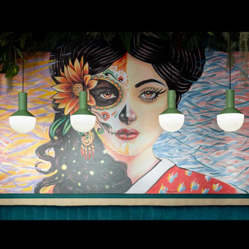 Pendellampa i målat glas Tillverkad i Italien - Selaron Viadurini