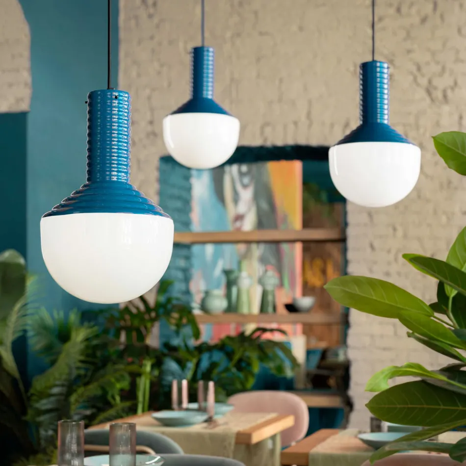 Pendellampa i målat glas Tillverkad i Italien - Selaron Viadurini