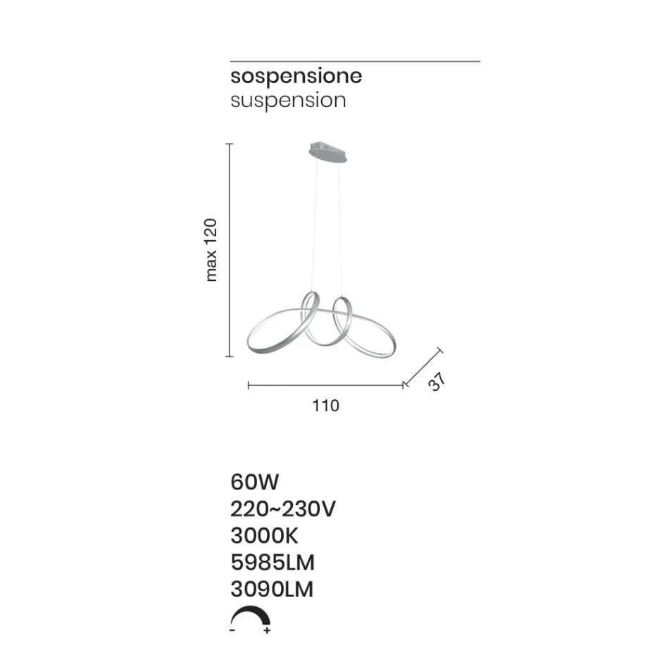 Led pendellampa i silvermetall, 2 storlekar Modern design - Lumino Viadurini