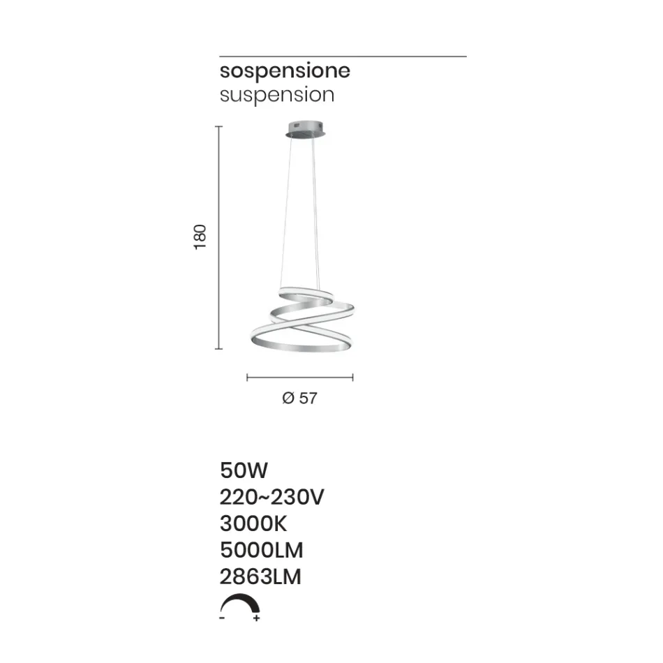 LED-upphängningslampa i vit eller silvermålad metall - Rivolta Viadurini