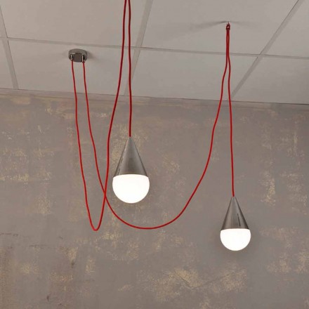 Modern hänglampa med 2 lampor med röd kromkabel Viadurini