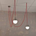 Modern hänglampa med 2 lampor med röd kromkabel