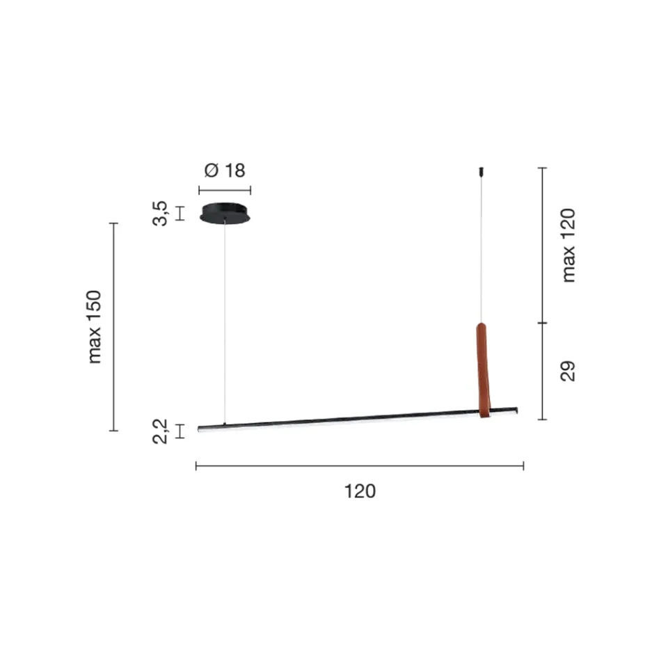 Horisontell upphängningslampa i metall och ekologisk läder detalj - Cypress Viadurini