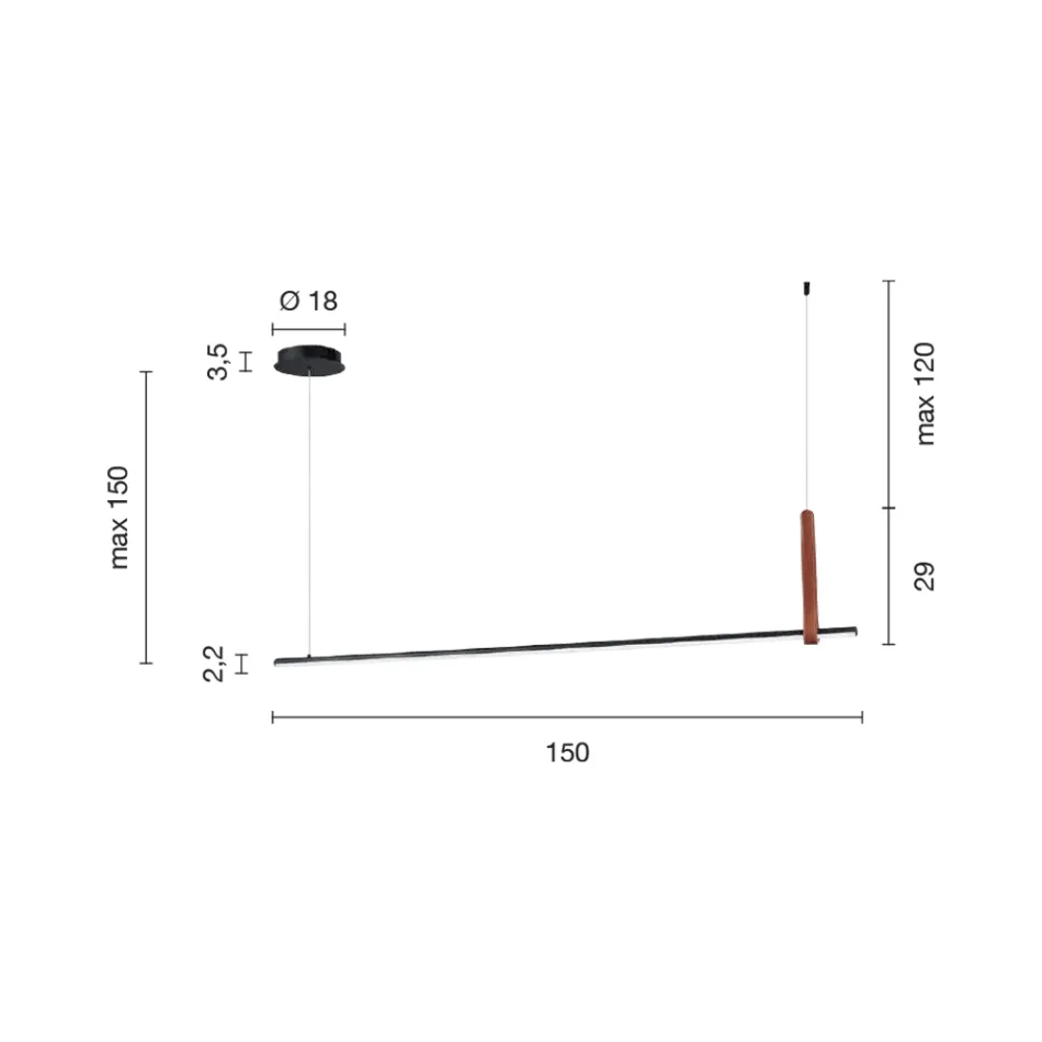 Horisontell upphängningslampa i metall och detalj i konstläder - Cypress Viadurini