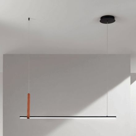Horisontell upphängningslampa i metall och detalj i konstläder - Cypress Viadurini