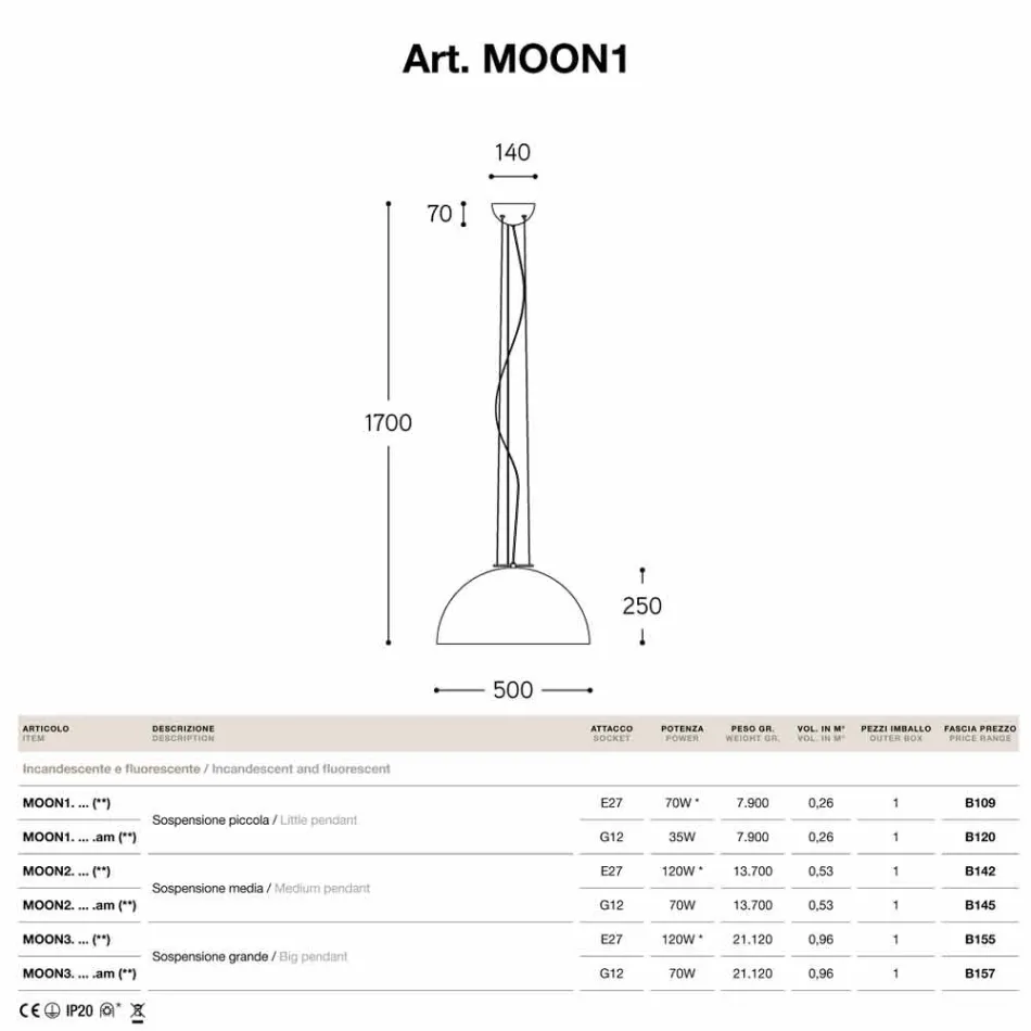 Lampa liten suspension i Moonlight Steel Viadurini