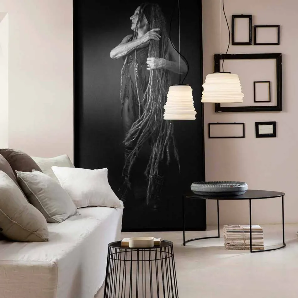 Vardagsrumsupphängningslampa i vitt satenglas 3 mått - mjukt Viadurini