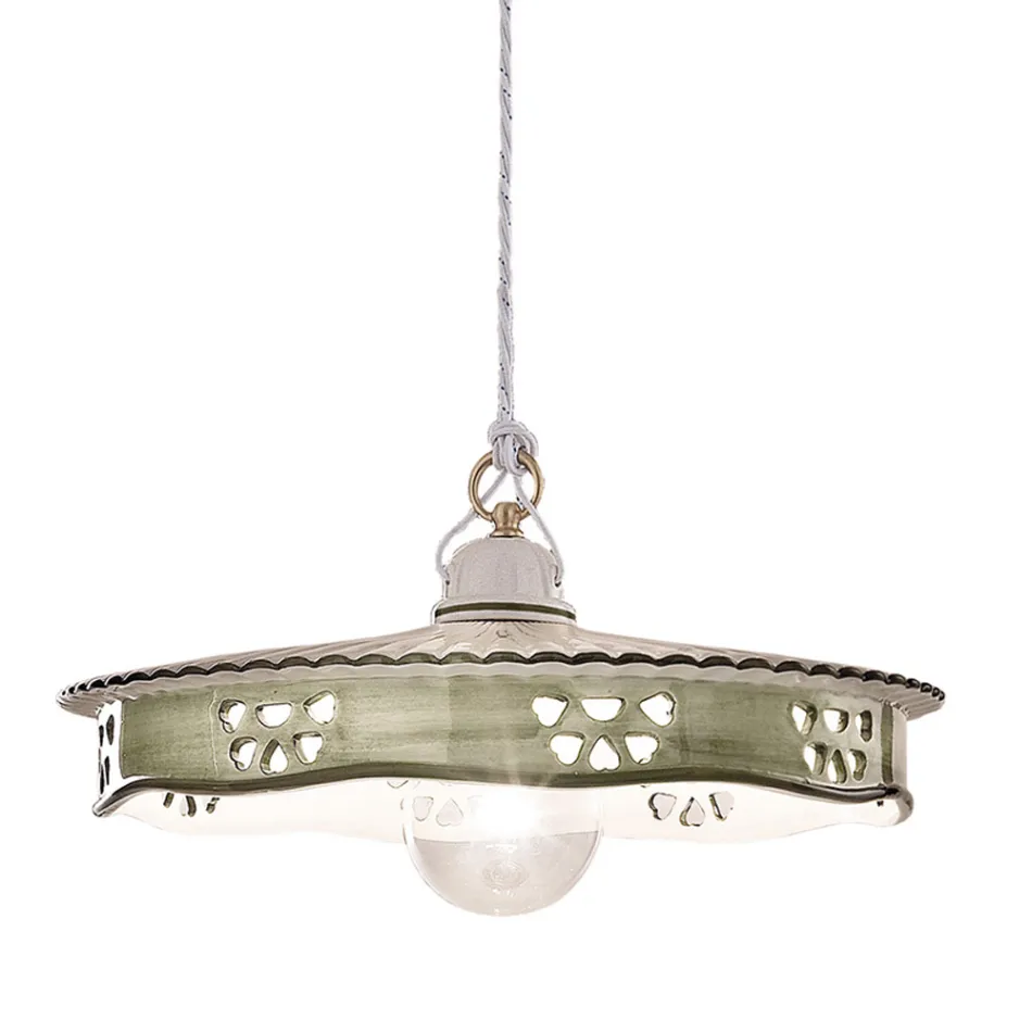 Vintage keramik och handgjord taklampa i järn - Alessandria Viadurini