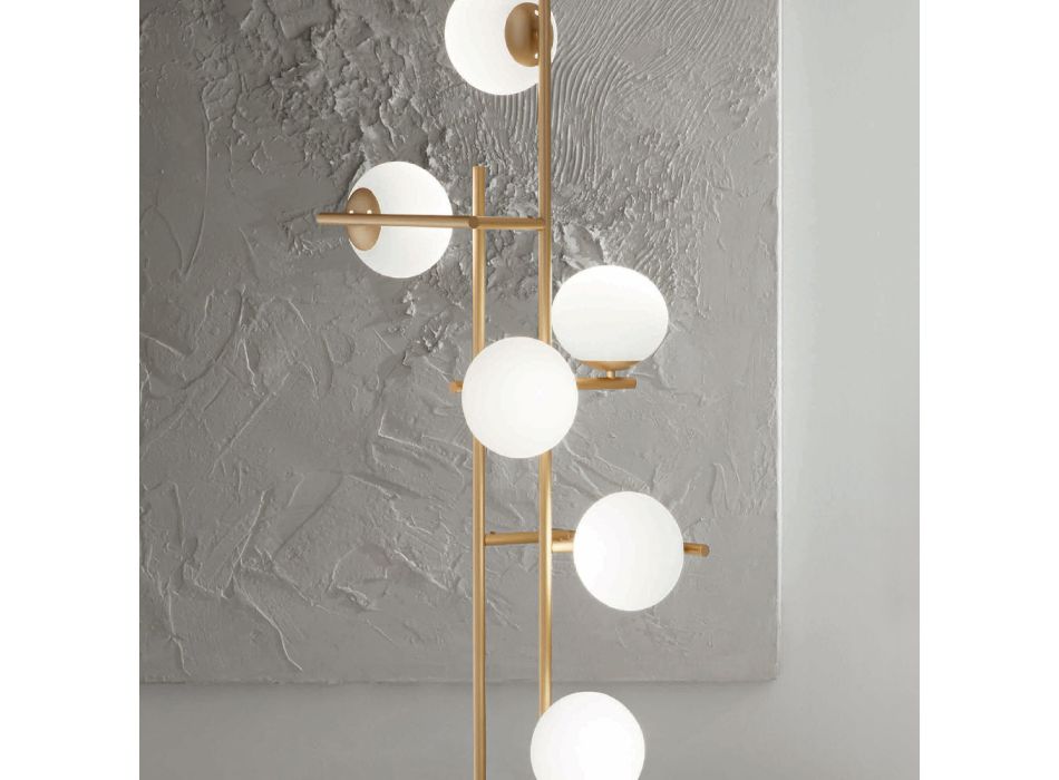 Golvlampa med LED i guldmålad metall och blåst glas - Ailanto Viadurini