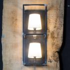 Artisan vägglampa i svart järn med 2 lampskärmar tillverkad i Italien - torn Viadurini