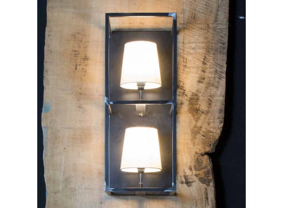Artisan vägglampa i svart järn med 2 lampskärmar tillverkad i Italien - torn Viadurini