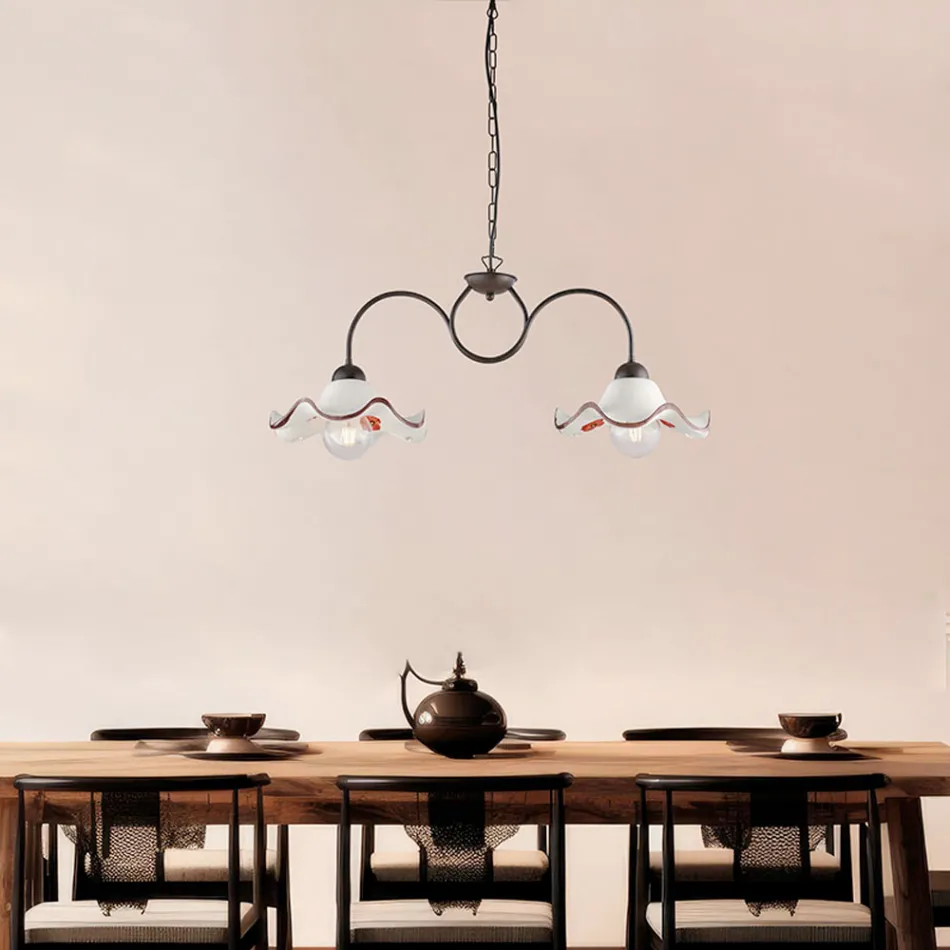 Handgjord lampa i glas och metall tillverkad i Italien för vardagsrum och sovrum - Merope Viadurini