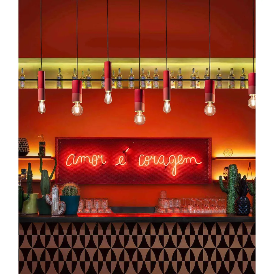 Cylindrisk upphängningslampa färgad keramik tillverkad i Italien - Ferroluce Pi Viadurini