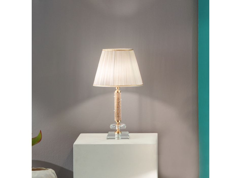 Klassisk stödlampa i guldmetall, kristall och lampskärm - Similo Viadurini