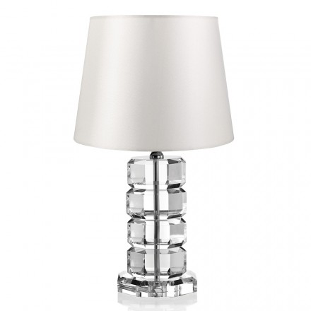 Lyxig stödlampa med kristallbas och tygskärm - Spinoza Viadurini