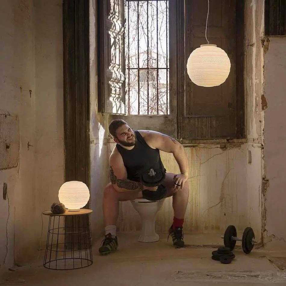 Bordslampa i vitt satinglas och metall modern design - Morse Viadurini