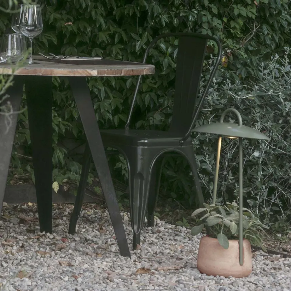 Utomhuslampa med plantering i lera, aluminium och mässing - Cappello Viadurini