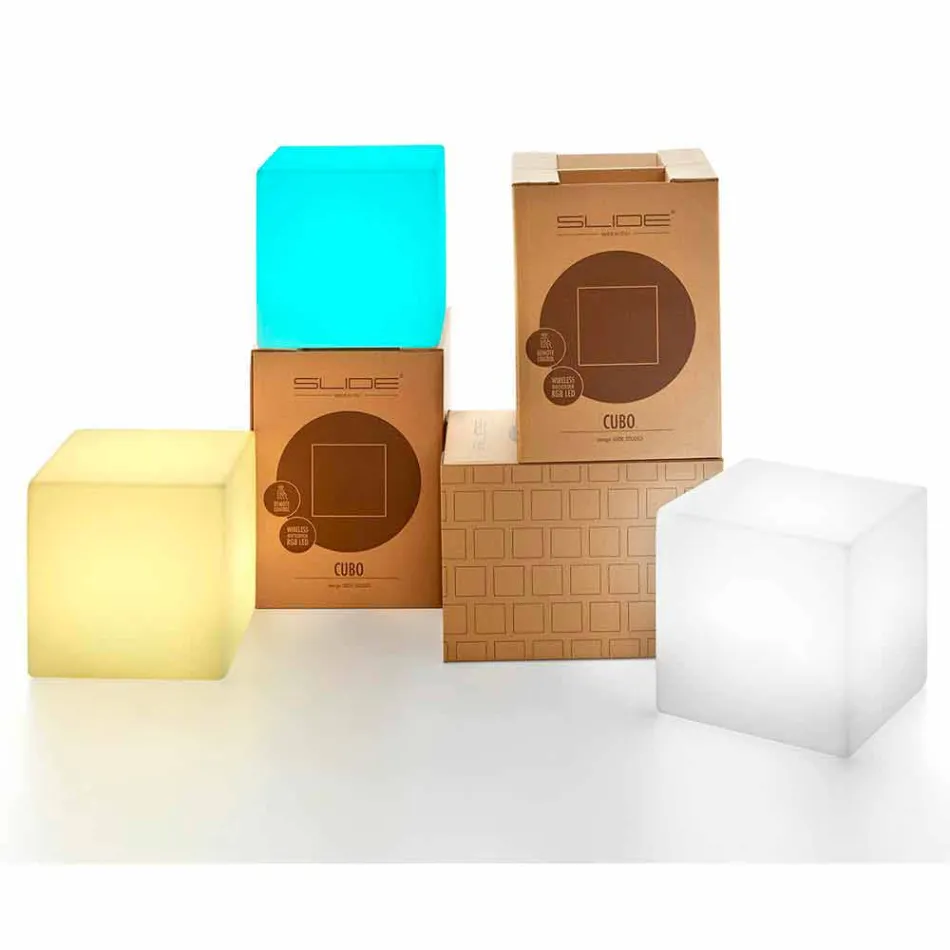 Ljus Slide Cube design utomhus lampa producerad i Italien Viadurini