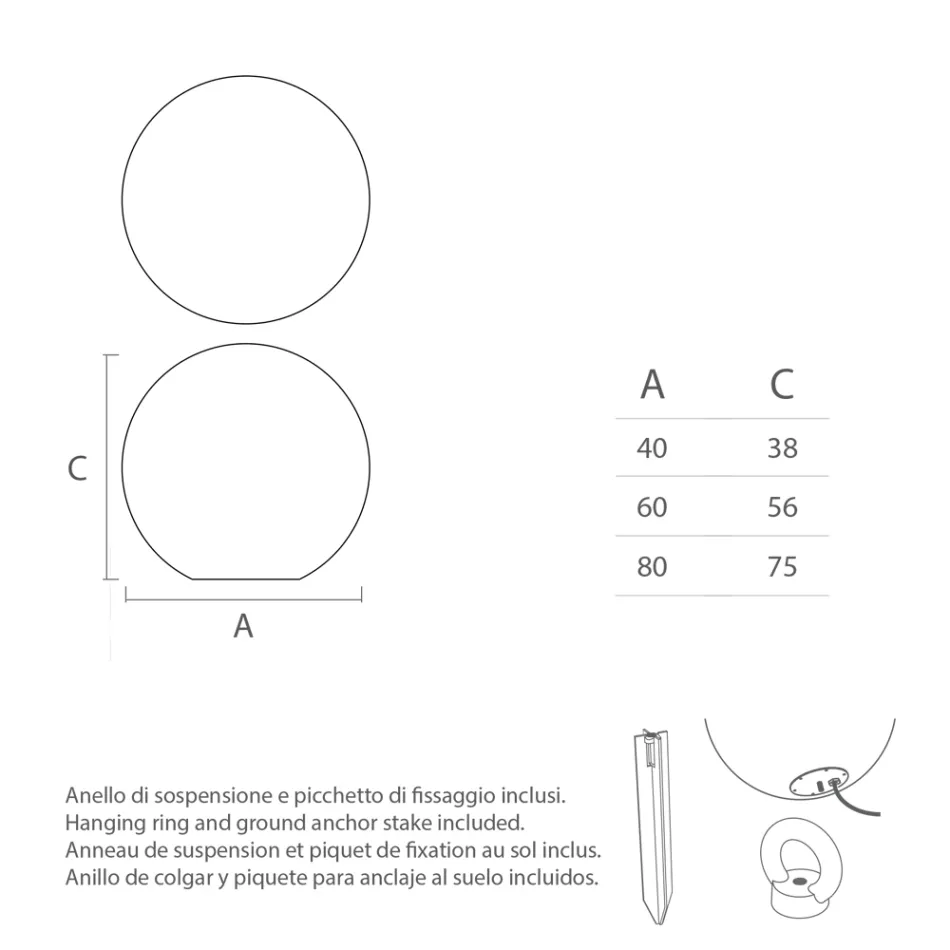 Sfärisk utomhuslampa i vit polyeten Tillverkad i Italien - Nelida Viadurini