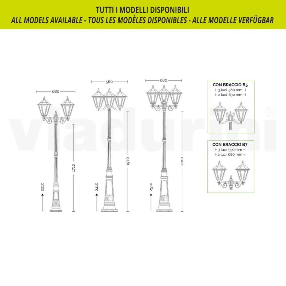 Trädgårdslampa i transparent glas och 5 aluminiumfinishar - Pinako Viadurini