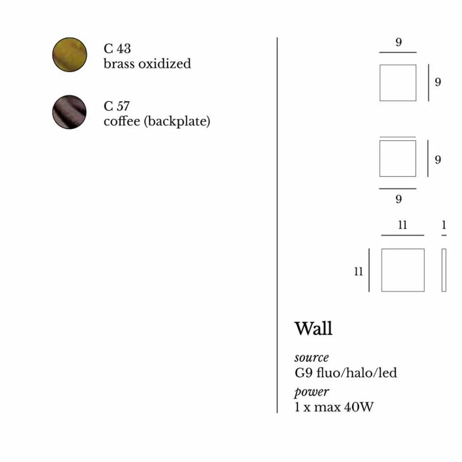 Lampa konstruktion vägg i mässing och stål Ø11xh.11xsp.10 cm Venus Viadurini