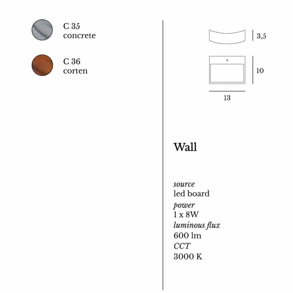 Lampa modern design stålvägg Ø13xh.3,5xsp.10 cm Osea Viadurini