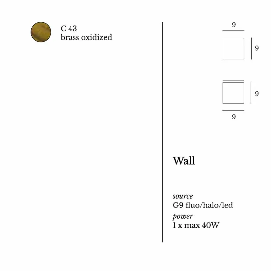 Vägglampa i modern design Brass Ø9xh.9xsp.9 cm Venus Viadurini