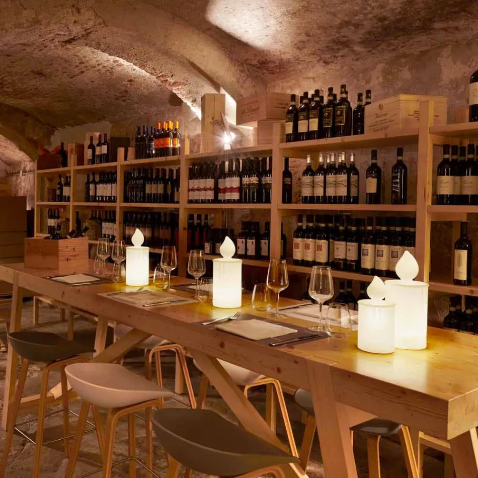 Vit Led Bordslampa Ljusstearinljusdesign av Slide - Flame Viadurini