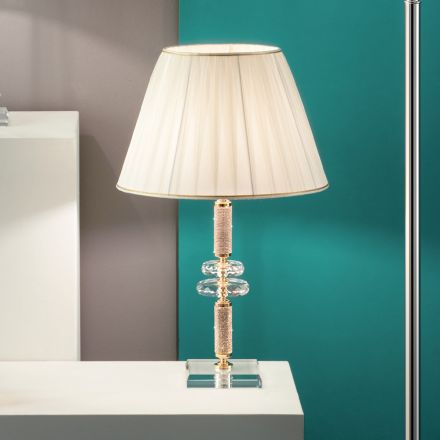 Klassisk bordslampa i guldmetall, kristall och skärm - Similo Viadurini