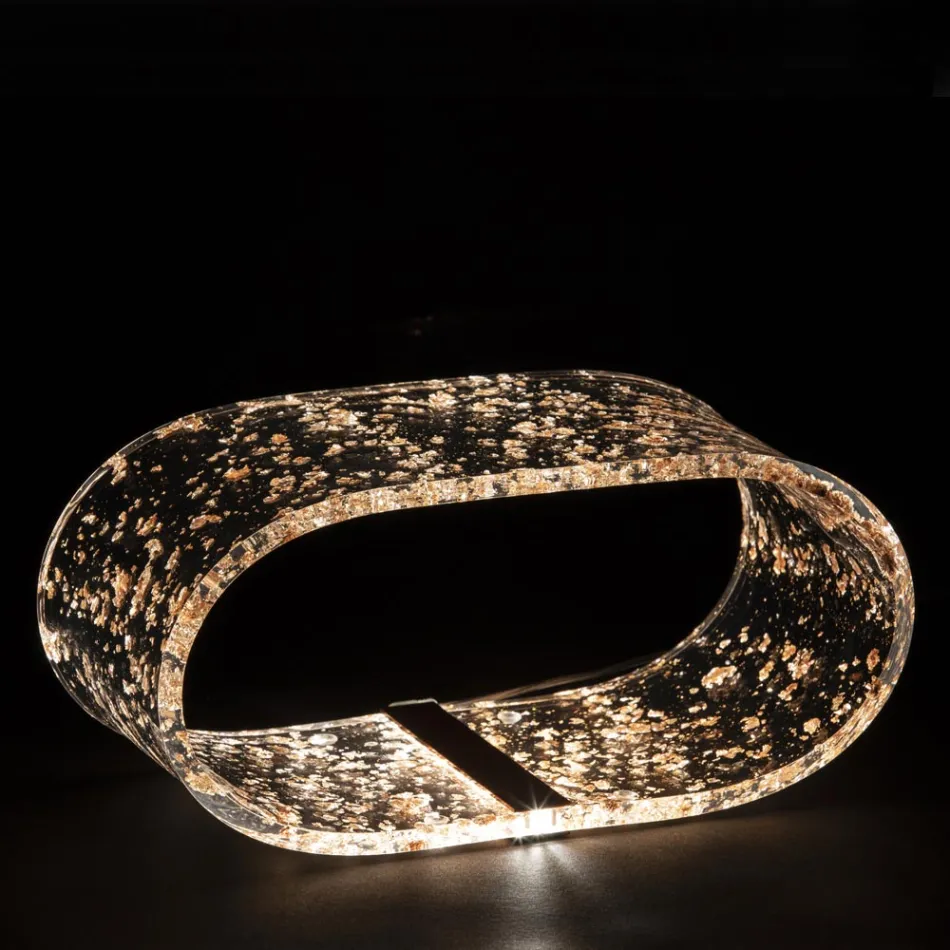 Akrylkristallbordslampa och guld-, silver- eller kopparblad - Gnassi Viadurini