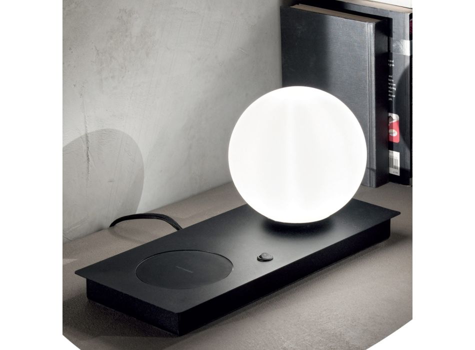 Design bordslampa i blåst glas och vit eller svart metall - Bersa Viadurini