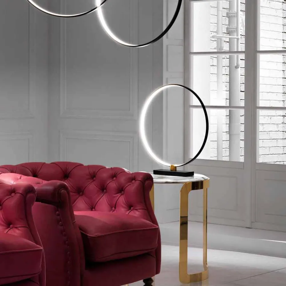 Design bordslampa i svart aluminium och mässing tillverkad i Italien - Norma Viadurini