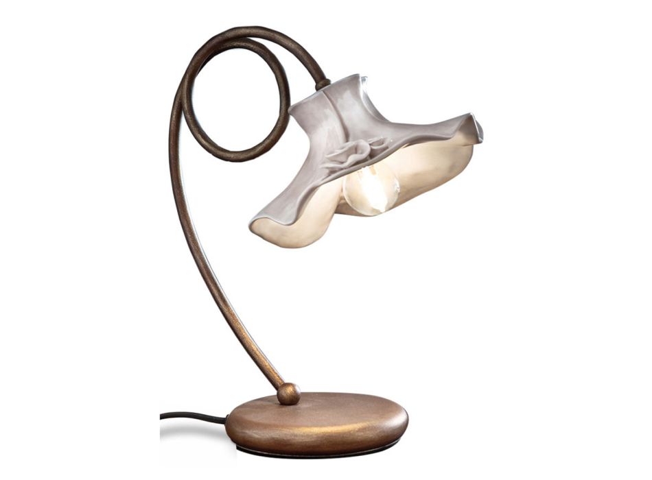 Handgjord bordslampa i blank keramisk design med rosor - Lecco Viadurini