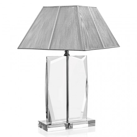 Kristallbordslampa och lyxig fyrkantig lampskärm i silver - Clezia Viadurini