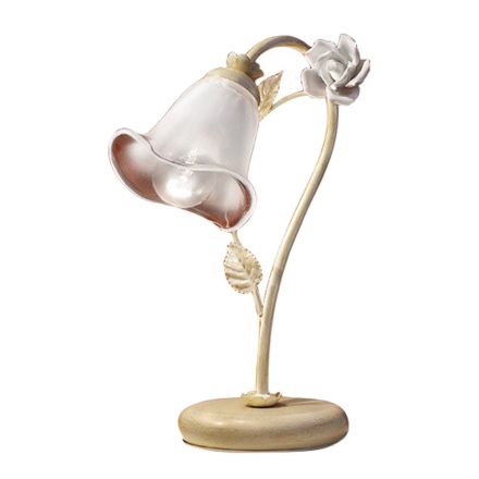 Bordslampa i järn och glas med ros av keramisk dekoration - Siena Viadurini