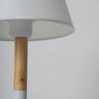 Bordslampa i vit metall och trä med canvas lampskärm - Sannah Viadurini