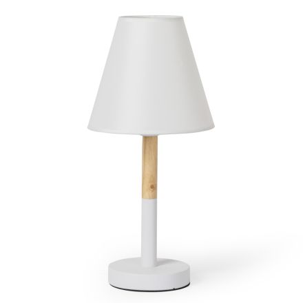 Bordslampa i vit metall och trä med canvas lampskärm - Sannah Viadurini