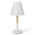 Bordslampa i vit metall och trä med canvas lampskärm - Sannah