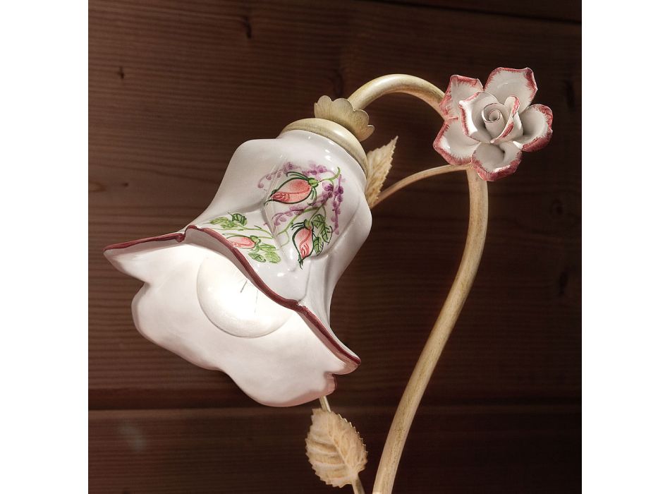 Bordslampa i metall och handdekorerad keramik med ros - Pisa Viadurini